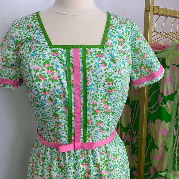 Vintage "The Lilly" Lilly Pulitzer 1960's Pink & Green Floral Dress Size Medium - Picture 2 of 16